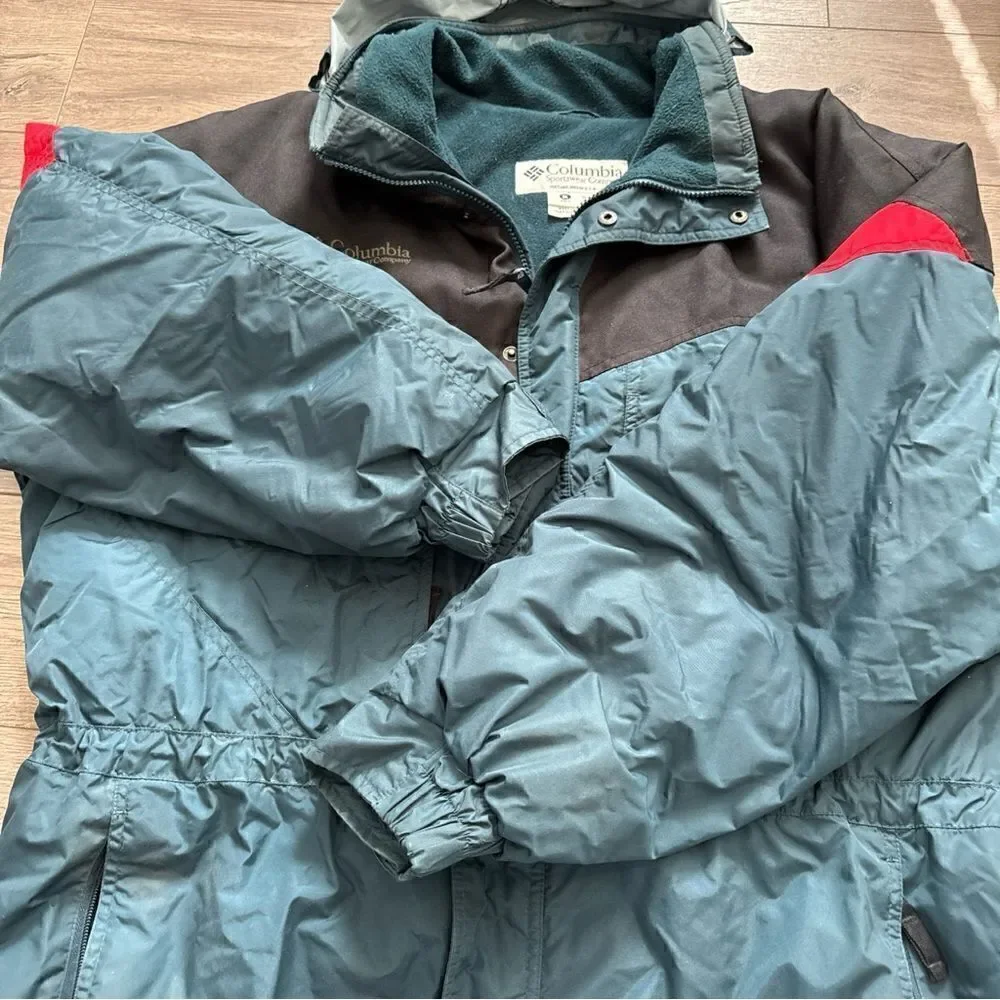 Vintage 70s Columbia Mens Large Puffer Jacket Hiking Coat Green USA Oregon XL